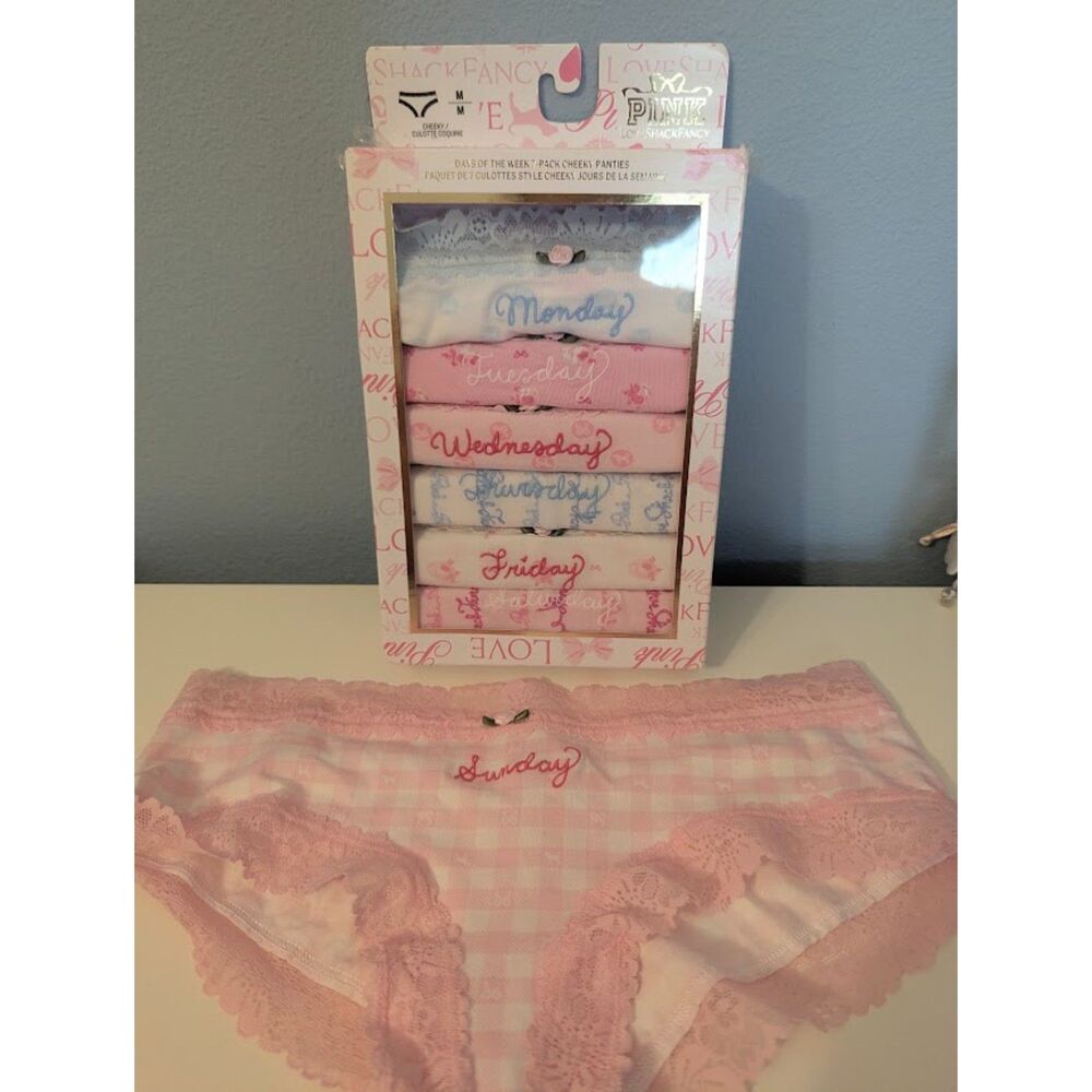 NEW Set LoveShackFancy's x Victoria's Secret Pink 7 Days Cheeky Panties Medium